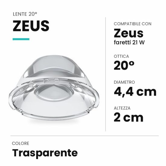 Ideal lux zeus lente 20° per faretti da incasso 21w trasparente