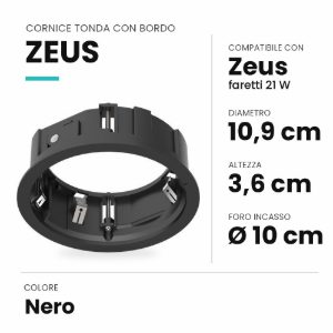 Ideal lux zeus cornice tonda con bordo per faretti da incasso 21w nera