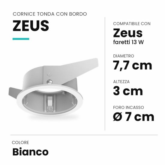 Ideal lux zeus cornice tonda con bordo per faretti da incasso 13w bianca