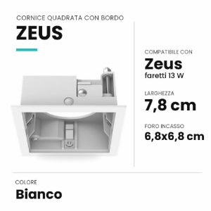 Ideal lux zeus cornice quadrata con bordo per faretti da incasso 13w bianca