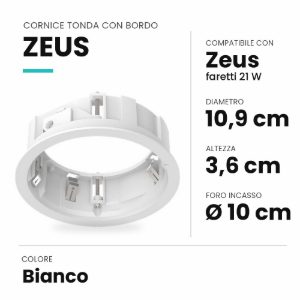 Ideal lux zeus cornice tonda con bordo per faretti da incasso 21w bianca