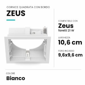 Ideal lux zeus cornice quadrata con bordo per faretti da incasso 21w bianca