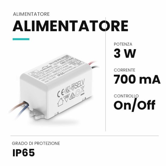 Ideal lux alimentatore da esterno a corrente costante 700ma 3w ip65 on-off bianco
