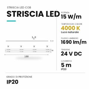 Ideal lux striscia led cob 24v 15w/m 4000k ip20 5m