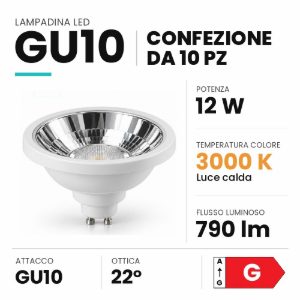 Ideal lux lampadina led gu10 riflettore 12w 3000k dimmerabile cromata confezione 10 pezzi