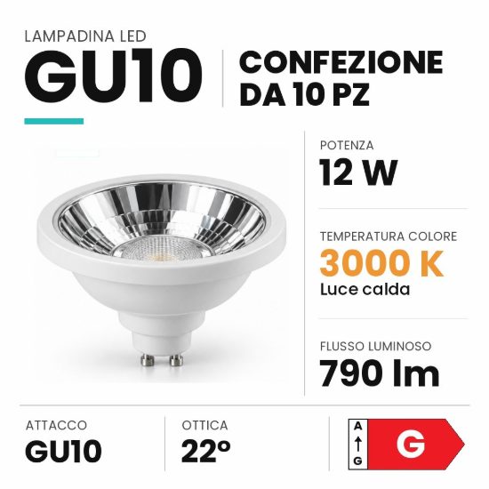 Ideal lux lampadina led gu10 riflettore 12w 3000k dimmerabile cromata confezione 10 pezzi