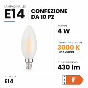 Ideal lux lampadina led e14 a oliva 4w 3000k satinata confezione 10 pezzi