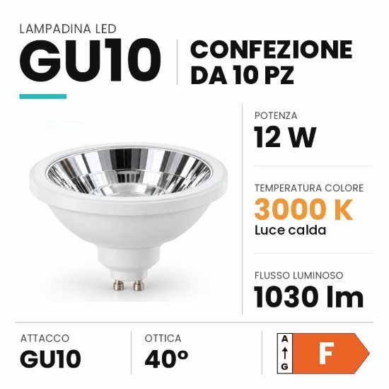 Ideal lux lampadina led gu10 riflettore 12w 3000k cromata confezione 10 pezzi