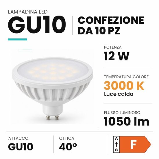 Ideal lux lampadina led gu10 riflettore 12w 3000k bianca confezione 10 pezzi