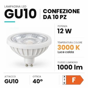 Ideal lux lampadina led gu10 riflettore 12w 3000k dimmerabile bianca confezione 10 pezzi