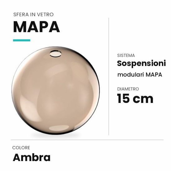 Ideal lux mapa sfera in vetro ambra 15cm per sospensioni modulari