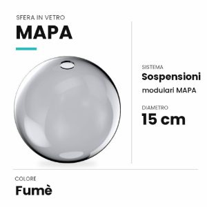 Ideal lux mapa sfera in vetro fumè 15cm per sospensioni modulari