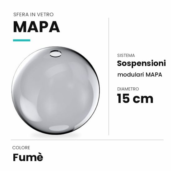 Ideal lux mapa sfera in vetro fumè 15cm per sospensioni modulari