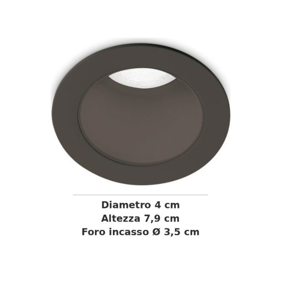 Ideal lux quark faretto da incasso per cartongesso 5w 3000k foro 3,5cm rotondo nero