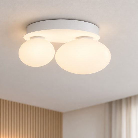 Ideal lux ninfea plafoniera due luci in vetro g9 led 3w 25cm per soggiorno moderna bianca