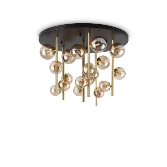 Ideal lux perlage plafoniera con pendenti 18 luci per soggiorno con sfere in vetro ambra