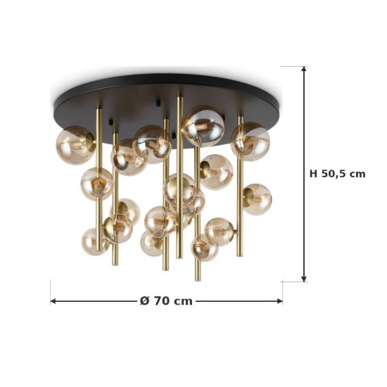 Ideal lux perlage plafoniera con pendenti 18 luci per soggiorno con sfere in vetro ambra