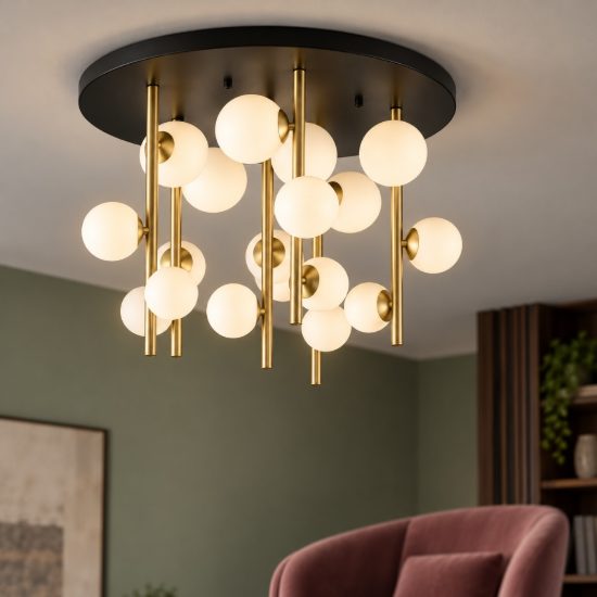 Ideal lux perlage plafoniera 18 luci per soggiorno con sfere in vetro bianco