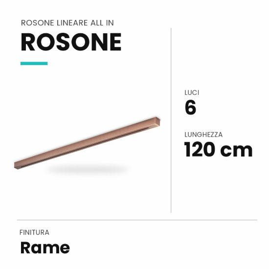 Ideal lux rosone lineare all in a 6 luci 120cm rame
