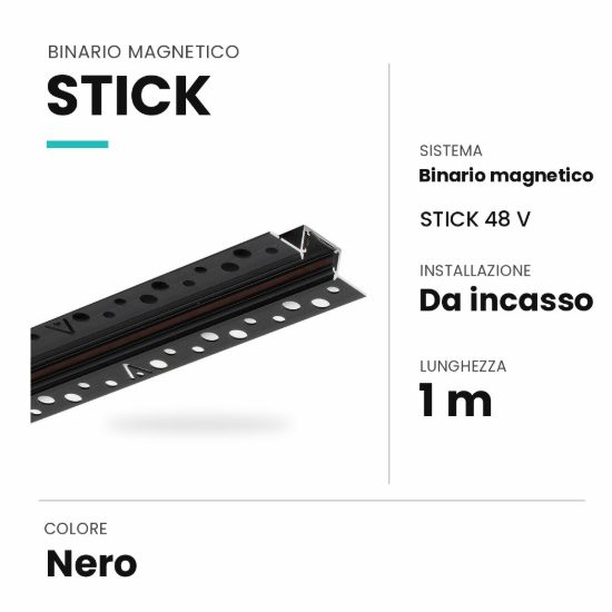 Ideal lux stick binario magnetico 48v da incasso 1m nero