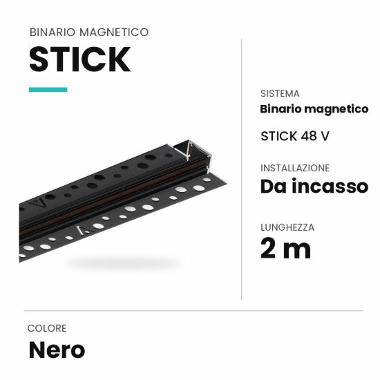 Ideal lux stick binario magnetico 48v da incasso 2m nero