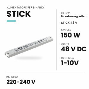 Ideal lux stick alimentatore dimmerabile 1-10v 150w 48v per binario magnetico