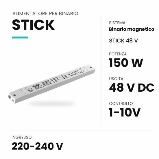 Ideal lux stick alimentatore dimmerabile 1-10v 150w 48v per binario magnetico