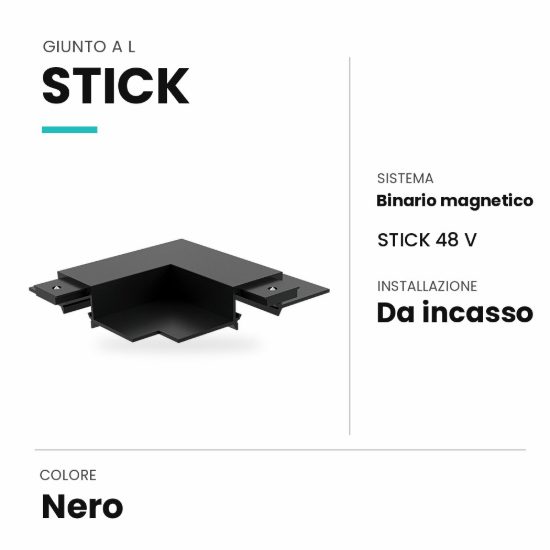 Ideal lux stick giunto a l per binario magnetico da incasso nero