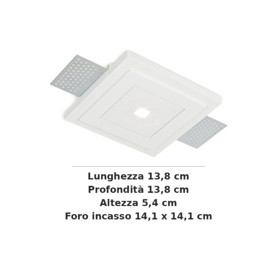Ideal lux zephyr faretto da incasso per cartongesso 12w 3000k foro 14,1x14,1cm quadrato bianco