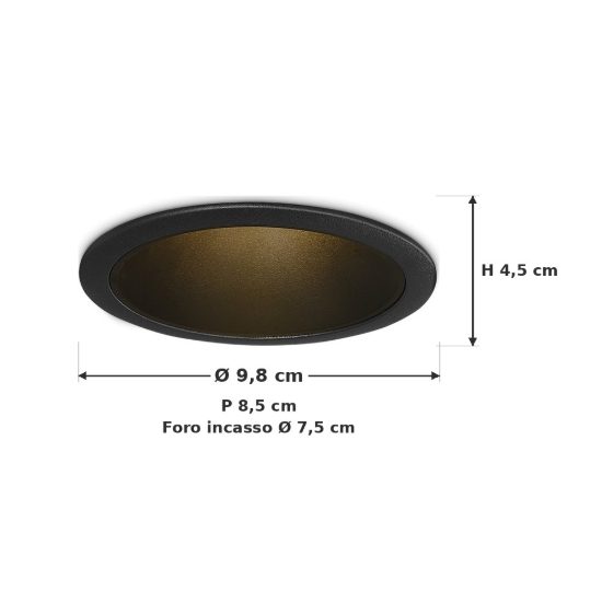 Ideal lux tag faretto da incasso per cartongesso led 7w 3000k foro 7,5cm rotondo nero