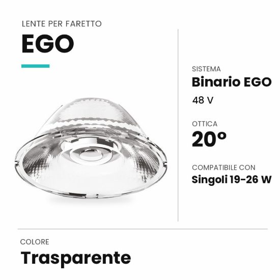 Ideal lux ego lente 20° per faretti singoli 19w e 26w trasparente