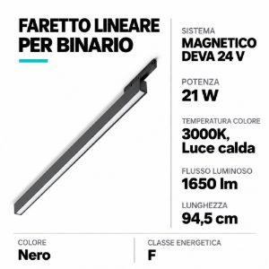 Ideal lux deva wide outer faretto lineare per binario magnetico led 21w 3000k 94,5cm moderno nero