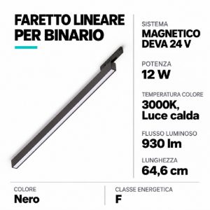 Ideal lux deva wide outer faretto lineare per binario magnetico led 12w 3000k 64,6cm moderno nero