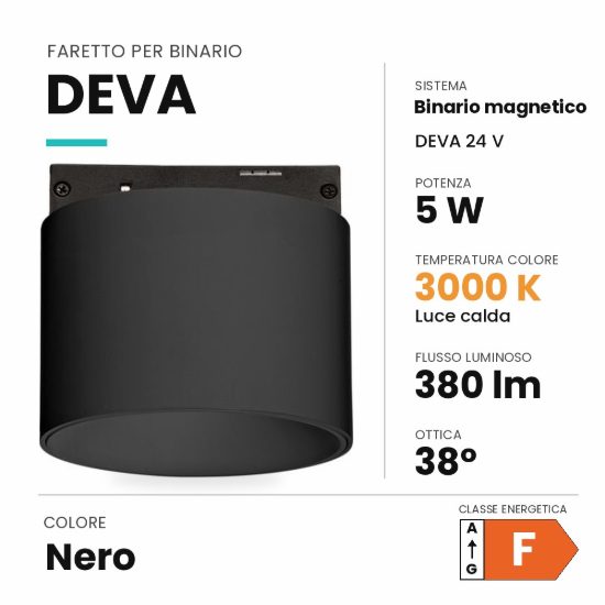 Ideal lux deva faretto per binario magnetico 24v orientabile grande led 5w 3000k nero