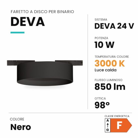 Ideal lux deva disc faretto a disco per binario magnetico led 10w 3000k 11,3cm moderno nero