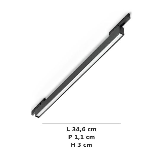 Ideal lux deva wide outer faretto lineare per binario magnetico led 8w 3000k 34,6cm moderno nero