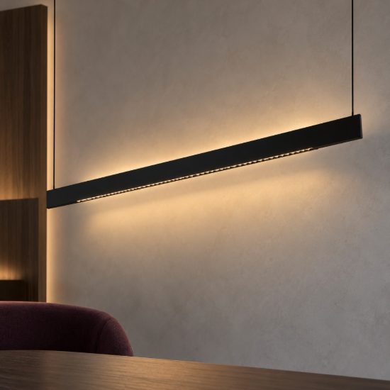 Ideal lux steel lampadario lineare biemissione fascio stretto led 36w 3000k 120cm per cucina nero