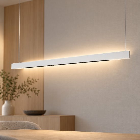 Ideal lux steel lampadario lineare biemissione fascio stretto led 36w 3000k 120cm per cucina bianco