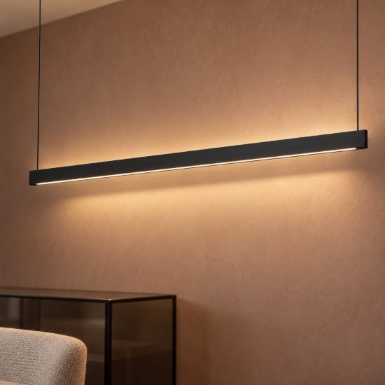 Ideal lux steel lampadario lineare biemissione fascio largo led 36w 3000k 120cm per cucina nero