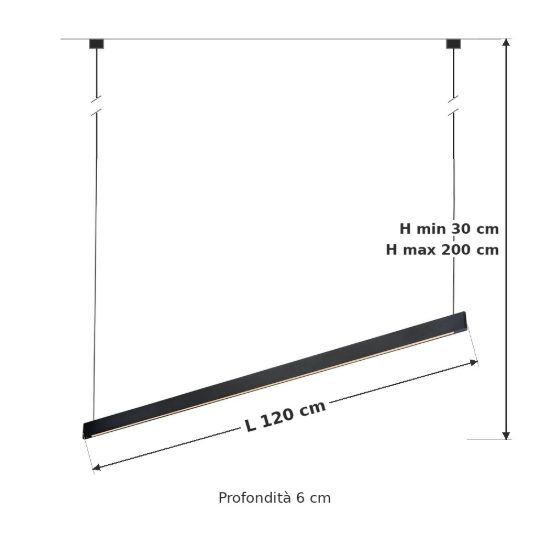Ideal lux steel lampadario lineare biemissione fascio largo led 36w 3000k 120cm per cucina nero