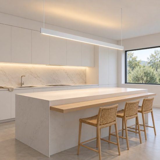 Ideal lux steel lampadario lineare biemissione fascio largo led 36w 3000k 120cm per cucina bianco