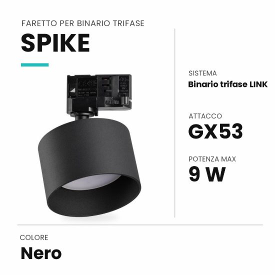 Ideal lux spike faretto per binario trifase gx53 cilindrico moderno nero