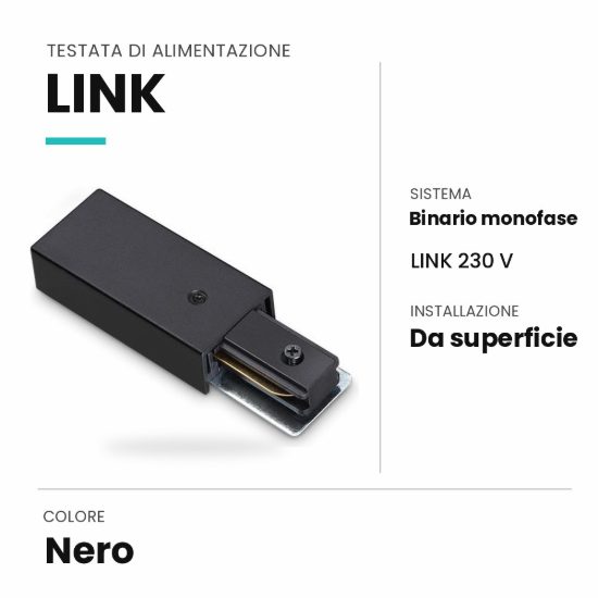 Ideal lux link testata di alimentazione per binario monofase da superficie nera
