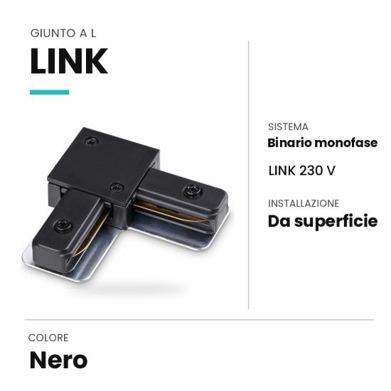 Ideal lux link giunto a l per binario monofase da superficie nero
