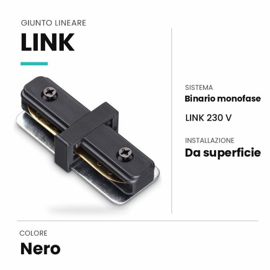Ideal lux link giunto lineare per binario monofase da superficie nero
