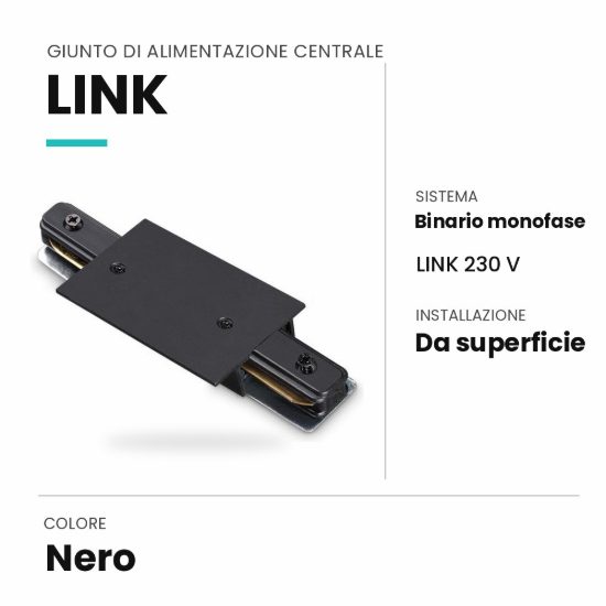 Ideal lux link giunto di alimentazione centrale per binario monofase da superficie nero