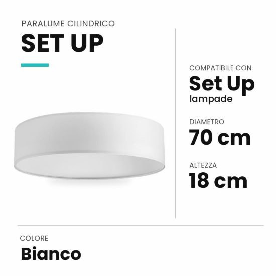 Ideal lux set up paralume cilindrico in tessuto 70x18cm bianco
