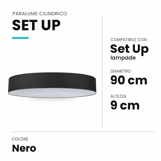 Ideal lux set up paralume cilindrico in tessuto 90x9cm nero