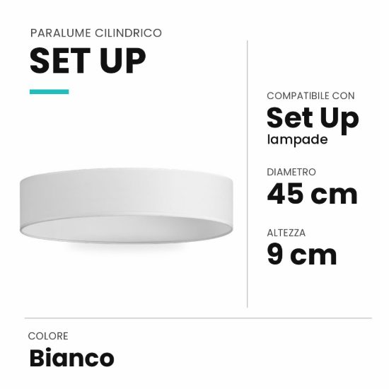Ideal lux set up paralume cilindrico in tessuto 45x9cm bianco