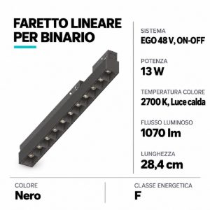 Ideal lux ego accent faretto lineare per binario led 13w 2700k 28,4cm on-off nero